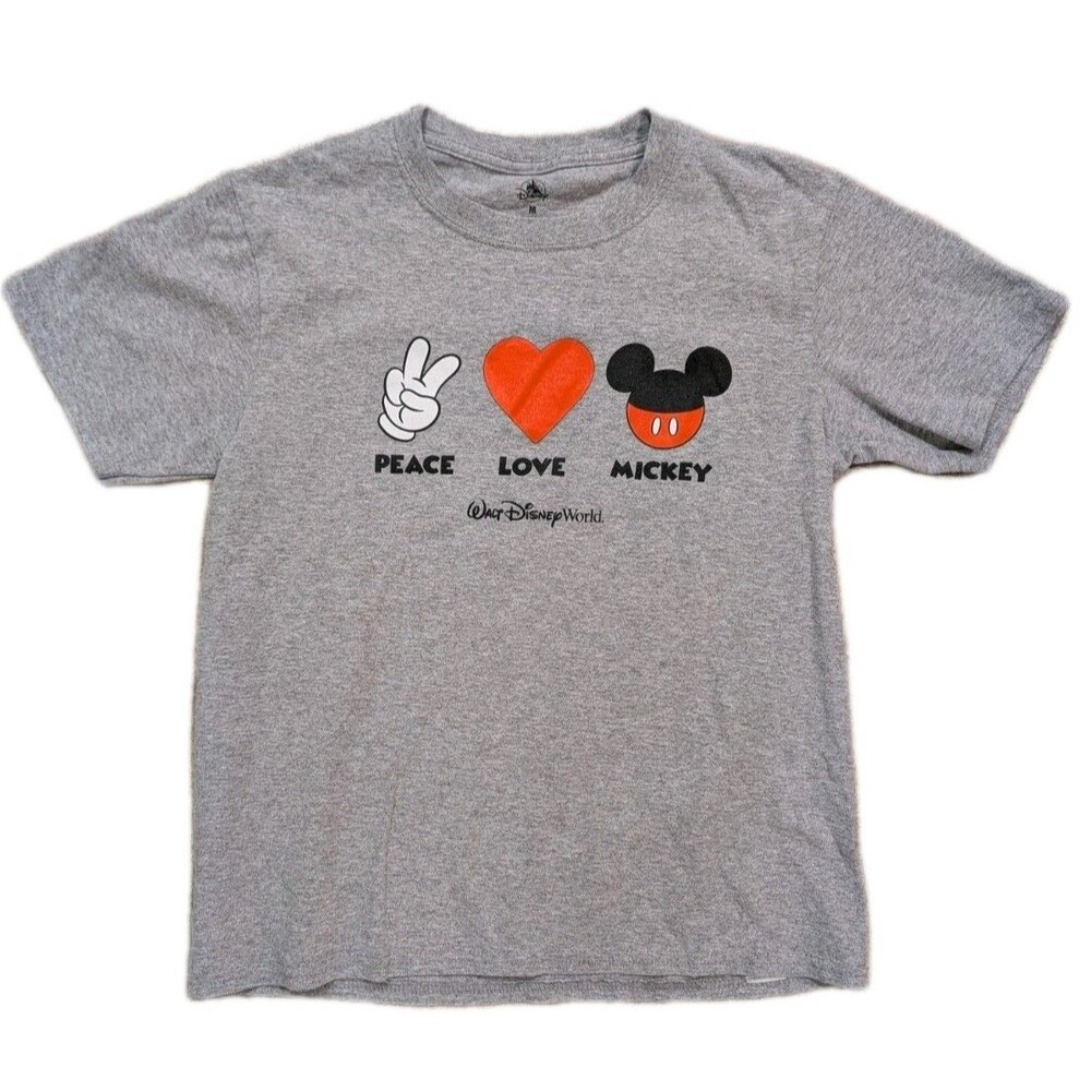 Disney Parks Peace Love Mickey T-Shirt Youth Medium Gray Tee Walt Disney World
